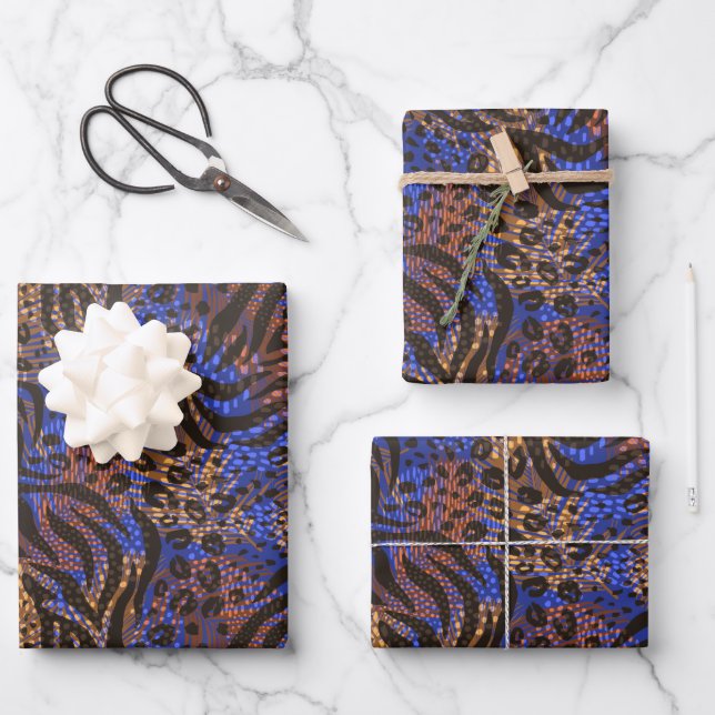 Luxurious Leopard and Zebra Print Pattern Wrapping Paper Sheet (Front)