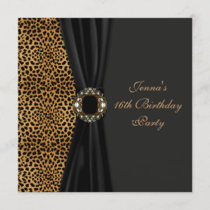 Luxurious Leopard Classy Black Sweet Sixteen Party Invitation