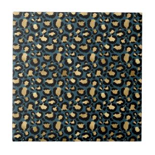 Luxurious Leopard Spots Dark Blue Wild Glam Ceramic Tile