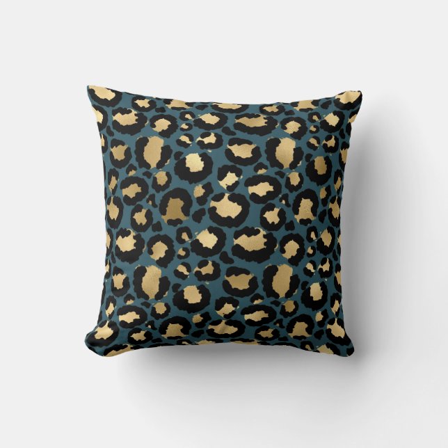 Luxurious Leopard Spots Dark Blue Wild Glam Cushion (Front)
