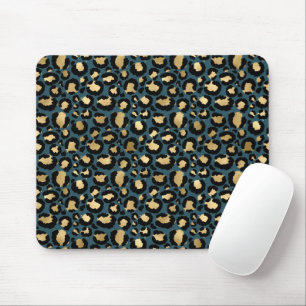 Luxurious Leopard Spots Dark Blue Wild Glam Mouse Pad