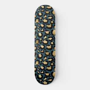 Luxurious Leopard Spots Dark Blue Wild Glam Skateboard