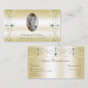Luxurious Light Gold Squiggled Jewels with Photo Business Card