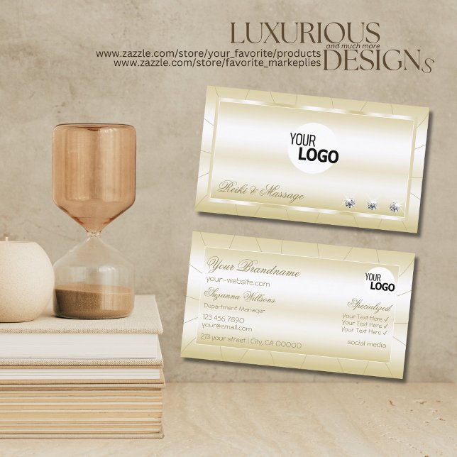 Luxurious Light Golden with Diamonds and Logo Chic Business Card (Creator Uploaded)