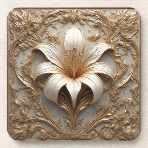 Luxurious Lily Design Golden Ornamental Artwork Coaster