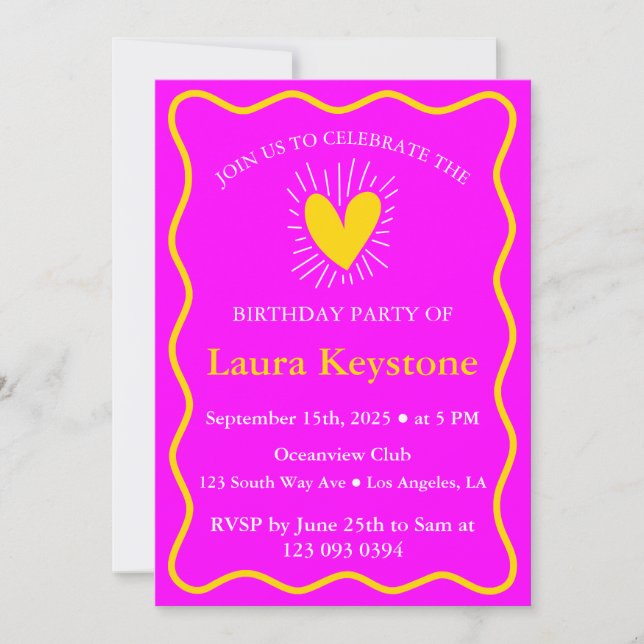 Luxurious Magenta & Gold Birthday Retro Invitation (Front)