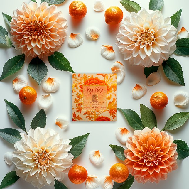 Luxurious Mandarin Floral Wedding Registry Enclosure Card (Elegant QR Code Mandarin Enclosure Card
)
