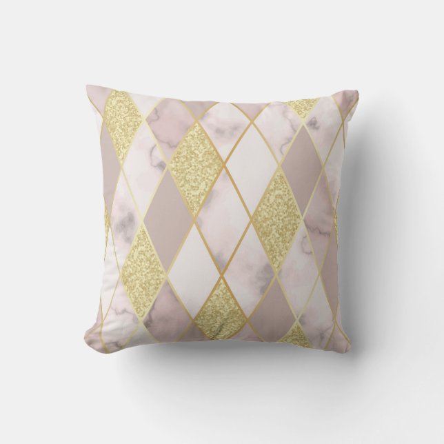 Luxurious Marble Golden Geometric Cushion (Front)