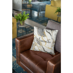 Luxurious  Marble Personalized Gold Grey & White  Cushion