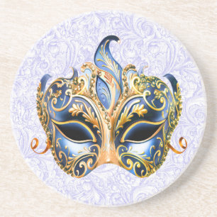 Luxurious Mask with Golden and Blue Pattern Coaster