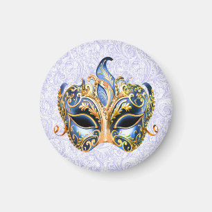 Luxurious Mask with Golden and Blue Pattern Magnet