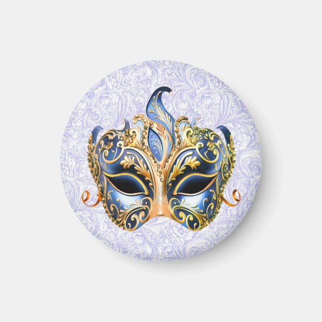 Luxurious Mask with Golden and Blue Pattern Magnet (Front)