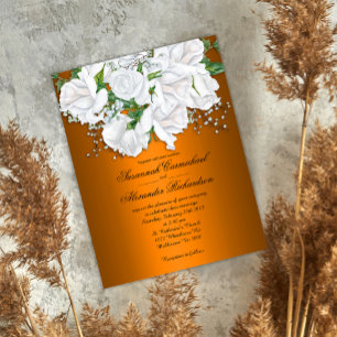 Luxurious Metallic Orange and White Roses Wedding  Postcard