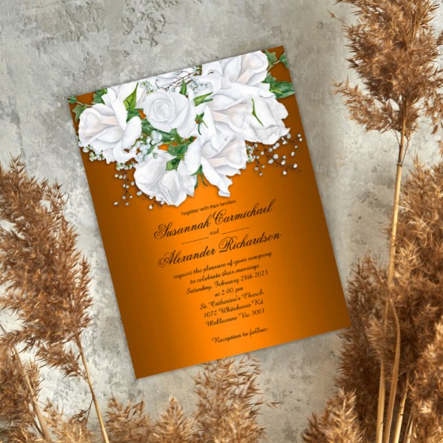 Luxurious Metallic Orange and White Roses Wedding  Postcard (Creator Uploaded)