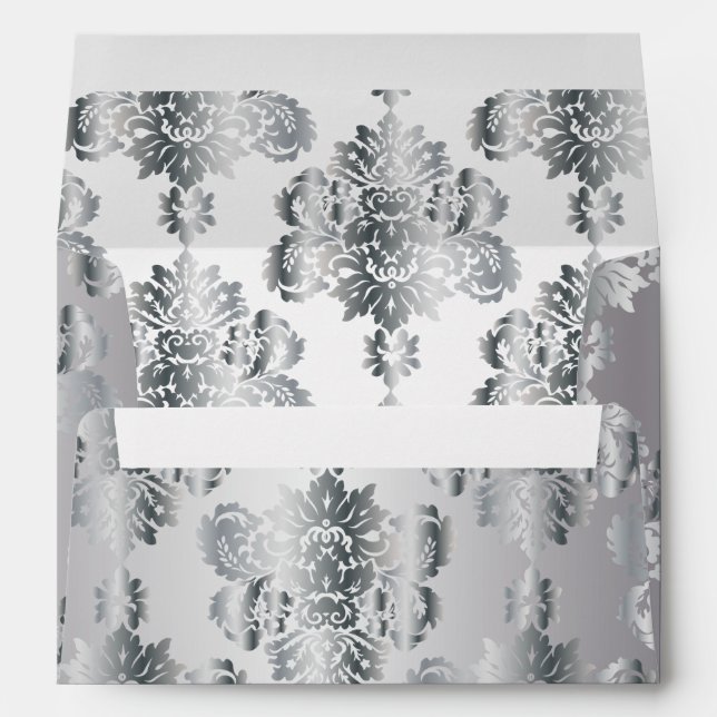 Luxurious Metallic Silver Damask Pattern Envelope (Back (Bottom))