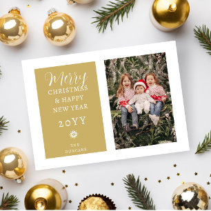 Luxurious Minimalist Christmas Gold Modern Photo Holiday Card