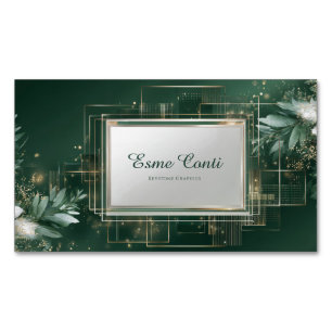 Luxurious Modern Botanical Emerald & Gold Magnetic Business Card