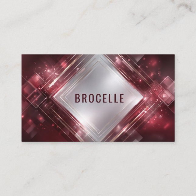 Luxurious Modern Geometric Burgundy & Rose Gold Business Card (Front)
