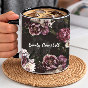 Luxurious Moody White Rose Floral Bloom Mug