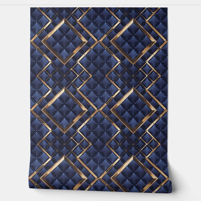 Luxurious Navy and Gold Geometric Wallpaper (Unrolling)