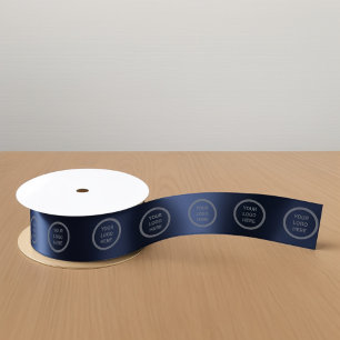 Luxurious Navy Blue Custom Logo Business Identity Satin Ribbon