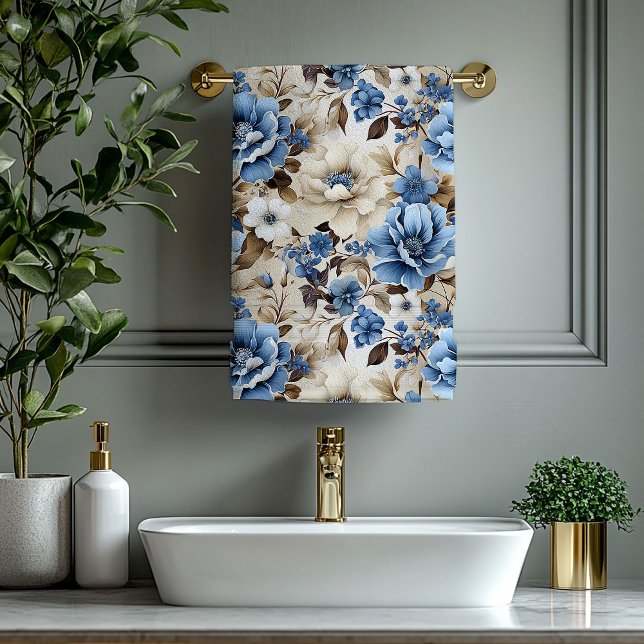 Luxurious Navy Blue Gold Flowers Bath Towel (Luxurious Navy Blue Gold Flowers Bath Towel)