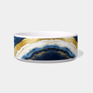 Luxurious Navy Blue & Gold Leaf Marble Bowl
