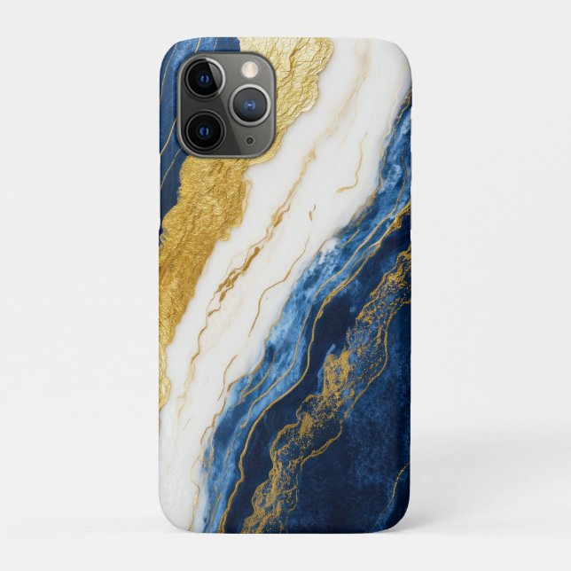 Luxurious Navy Blue & Gold Leaf Marble Case-Mate iPhone Case (Back)