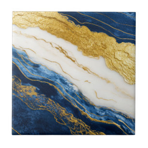 Luxurious Navy Blue & Gold Leaf Marble Ceramic Tile