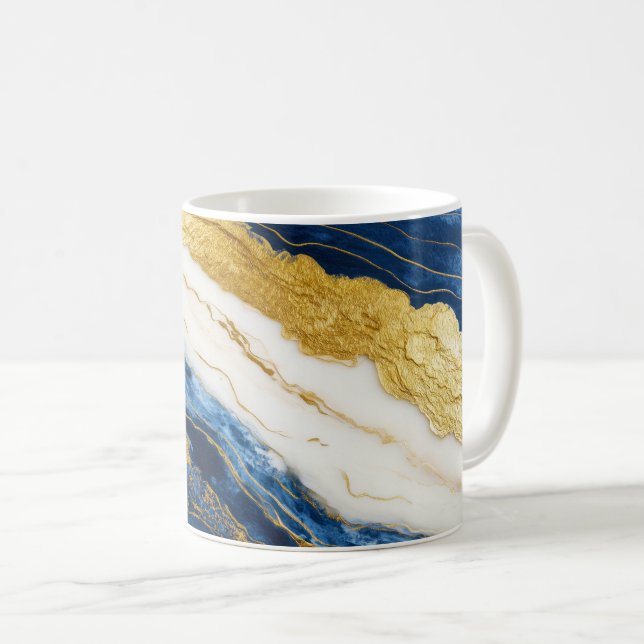 Luxurious Navy Blue & Gold Leaf Marble Coffee Mug (Front Right)