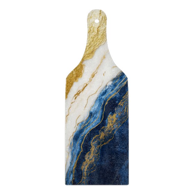 Luxurious Navy Blue & Gold Leaf Marble Cutting Board (Front)
