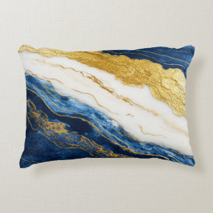 Luxurious Navy Blue & Gold Leaf Marble Decorative Cushion