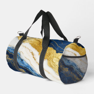 Luxurious Navy Blue & Gold Leaf Marble Duffle Bag