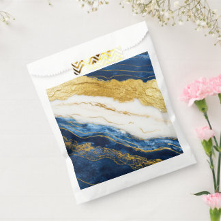 Luxurious Navy Blue & Gold Leaf Marble Favour Bag