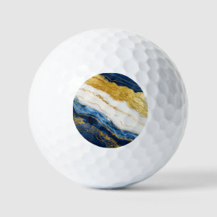 Luxurious Navy Blue & Gold Leaf Marble Golf Balls
