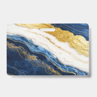 Luxurious Navy Blue & Gold Leaf Marble ID Badge