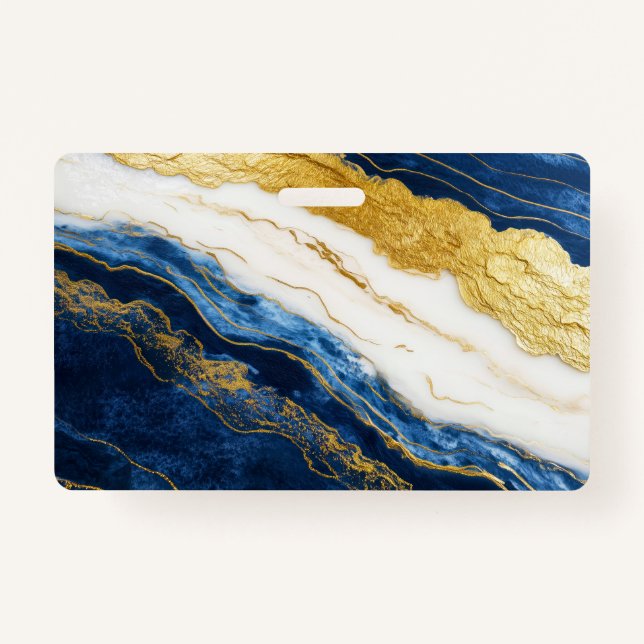 Luxurious Navy Blue & Gold Leaf Marble ID Badge (Front)