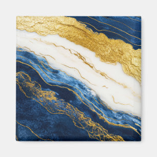 Luxurious Navy Blue & Gold Leaf Marble Magnet