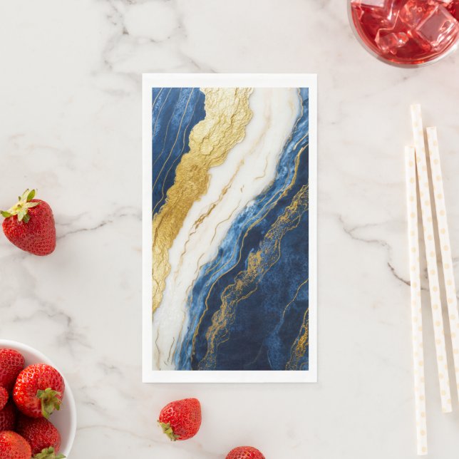 Luxurious Navy Blue & Gold Leaf Marble Napkin (Insitu)