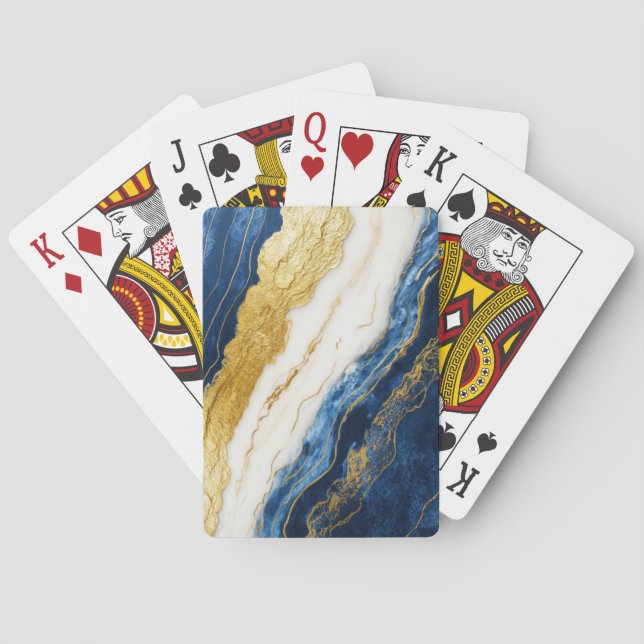 Luxurious Navy Blue & Gold Leaf Marble Playing Cards (Back)