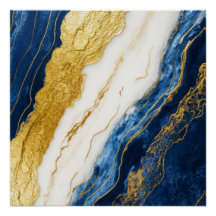 Luxurious Navy Blue & Gold Leaf Marble