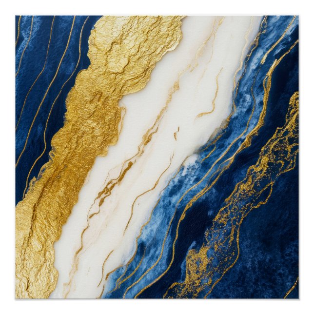 Luxurious Navy Blue & Gold Leaf Marble Poster (Front)