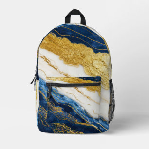 Luxurious Navy Blue & Gold Leaf Marble Printed Backpack