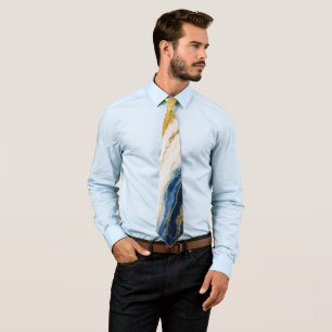 Luxurious Navy Blue & Gold Leaf Marble Tie