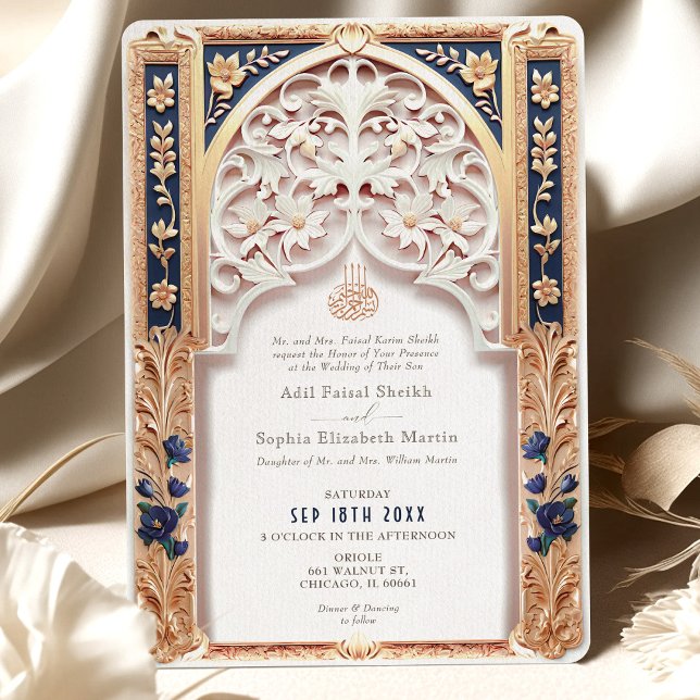 Luxurious Navy Blue Islamic Wedding Arabesque Invitation (Creator Uploaded)