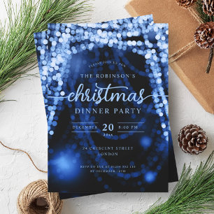 Luxurious Navy Blue Winter Lights Christmas  Invitation