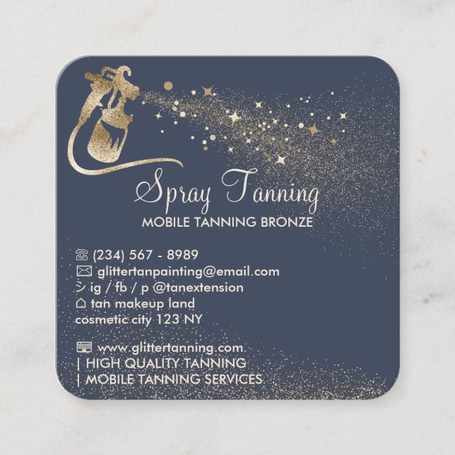 Luxurious Navy Gold Square Spray Tan Aftercare Square Business Card (Front)