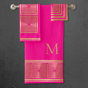 Luxurious neon hot pink gold monogram Towel set