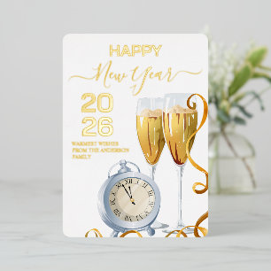Luxurious New Year 2026 Champagne Countdown Clock Foil Holiday Card