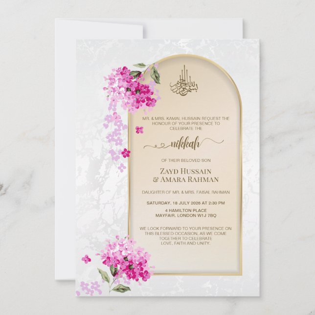 Luxurious Nikkah Wedding Invitation | Hydrangeas (Front)